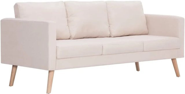 vidaXL 3-Sitzer-Sofa Modell 2 aus Stoff in Cremeweiß mit Holzrahmen, B/T/H: 168 x 73 x 70 cm - Bild 1