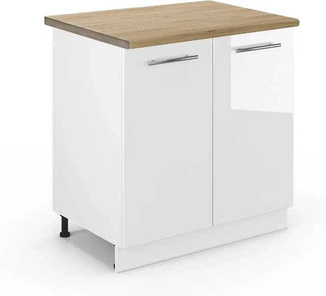 Vicco Spülenunterschrank Fame-Line in Weiß Hochglanz und Eiche, B: 80 cm, H: 82 cm, T: 60 cm - Bild 1