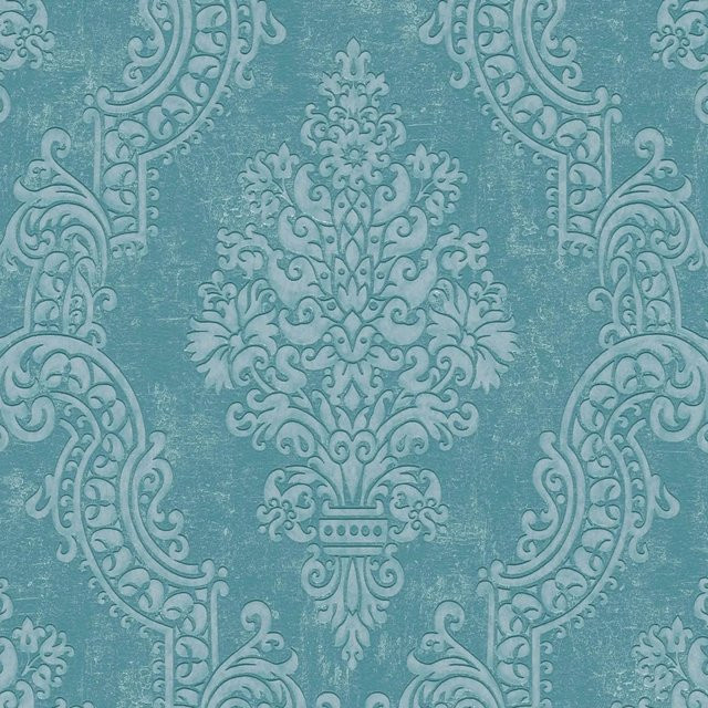 PROFHOME Barock Tapete Ornament in Blau und Türkis, Vlies-Tapete mit schimmerndem Ornament-Design, Breite: 0,53 m, Länge: 10,05 m - Bild 1