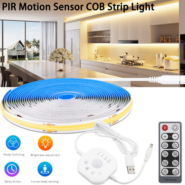 YSRSAI USB COB-LED-Streifenlicht mit PIR Bewegungssensor, Warmweiß, Wasserdicht für Küche, Treppe und Schränke - Bild 1