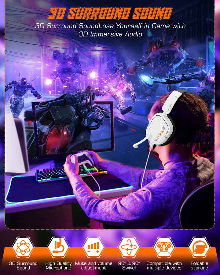 NUBWO HG04L Gaming-Headset in Pink und Weiß mit 3,5-mm-Klinkenanschluss, unidirektionalem Mikrofon und On-Ear-Bauweise für PS5, PS4, Xbox Series X|S, Xbox One und Nintendo Switch - Bild 5