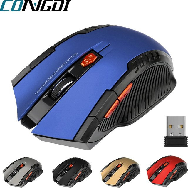 Congdi Drahtlose Gaming-Maus mit 1600 DPI und 6 Tasten in Rot mit USB-Empfänger - Bild 1