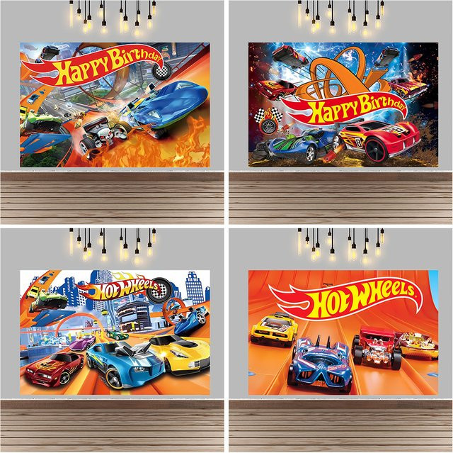 Hot Wheels Cartoon Geschwindigkeitsrennen Party-Hintergrund für Kindergeburtstage und Babypartys, mehrfarbig, rechteckig - Bild 1