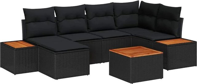 7-teiliges vidaXL Garten-Sofa-Set in L-Form aus Poly-Rattan und Stahl mit Kissen in Schwarz - Bild 1