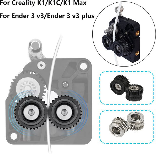 Creality Extruder-Übertragungsgetriebe Filament-Antriebszahnräder für K1 K1C K1Max FDM 3D-Drucker in Schwarz - Bild 1