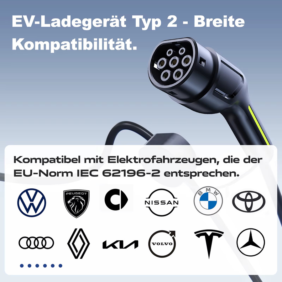 VDL EV-Ladegerät Typ 2 für Elektroautos mit EU-Schuko-Stecker, 3.68 kW, 5 m Ladekabel, grau, IP65 Einphasen-Ladestation - Bild 8