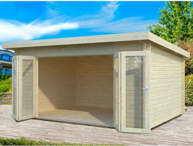 Palmako Lea Blockbohlenhaus aus Fichtenholz in Hellbraun mit Pultdach und modernem Design B/B/H: 450 x 330 x 244 cm - Bild 1