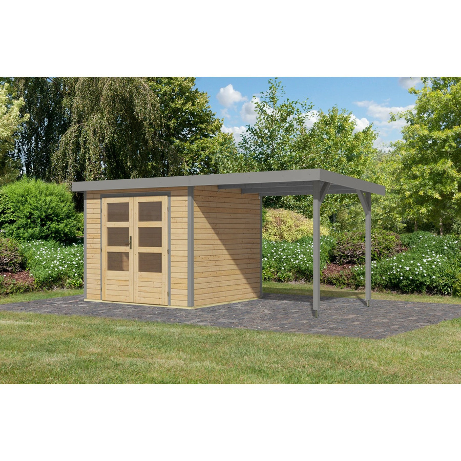 Karibu Gartenhaus Ernesto mit Anbaudach in Natur/Grau, B/T/H: 209 x 238 x 213 cm - Bild 2