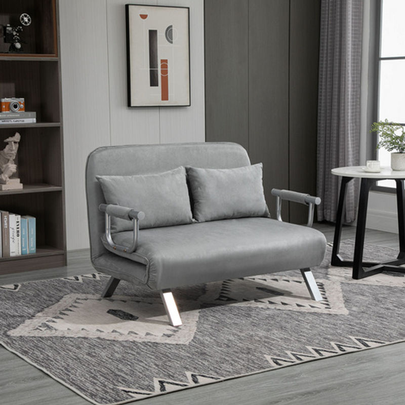 HOMCOM Schlafsofa Zweisitzer aus Samt in Grau mit Bettfunktion und Kissen, B/T/H: 111 x 80 x 78 cm - Bild 5
