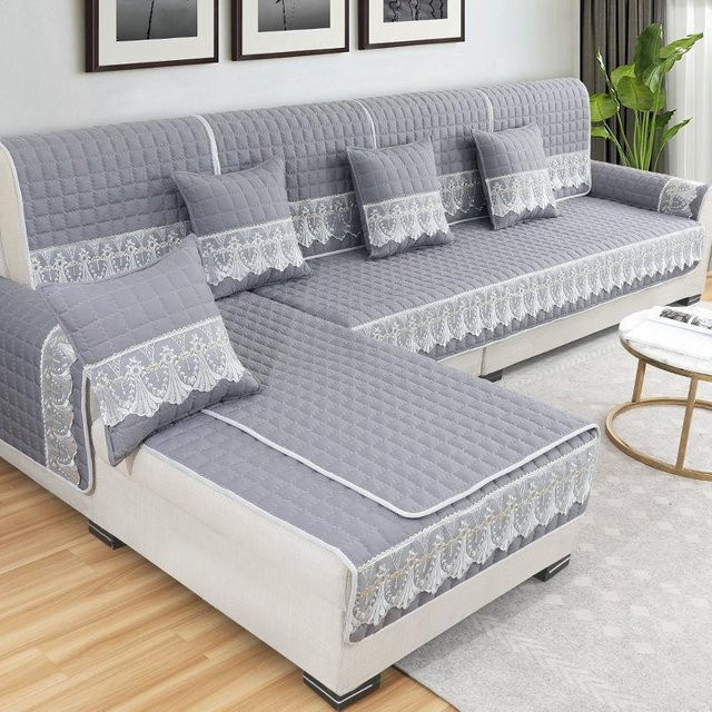 Rutschsicherer Sofabezug Super Six Plaid für Ecksofas in Grau, elastischer Stretch-Schutz für 1- bis 4-Sitzer, B/B: 90 x 90 cm - Bild 1