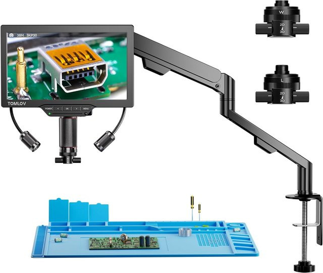 TOMLOV Digitales 3D-Mikroskop mit 2000-facher Vergrößerung, 7-Zoll-Bildschirm und HDMI-Ausgang, Schwarz - Bild 1