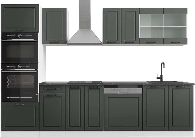 Vicco R-Line Küchenzeile Landhaus Stil in Anthrazit und Weiß mit Hochschrank B: 300 cm, H: 207 cm, T: 60 cm - Bild 1