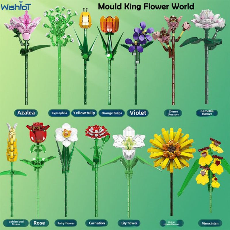 Wishiot Blumenbausteine Set Form König Blume Welt Serie Mehrfarbig DIY Spielzeug für Kinder aus Kunststoff - Bild 1