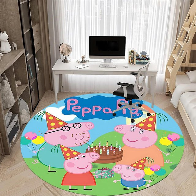 Yun Heng Four Peppa Pig Party Stuhlteppich, runder Teppich mit Kinder-Motiv aus Polyester, rutschfest und maschinenwaschbar, Durchmesser: 150 cm - Bild 1