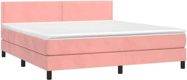 vidaXL Boxspringbett mit Matratze in Rosa, Samt, mit LED-Unterbettbeleuchtung und USB-Ladeanschluss, B/T/H: 160 x 200 x 78 cm - Bild 1