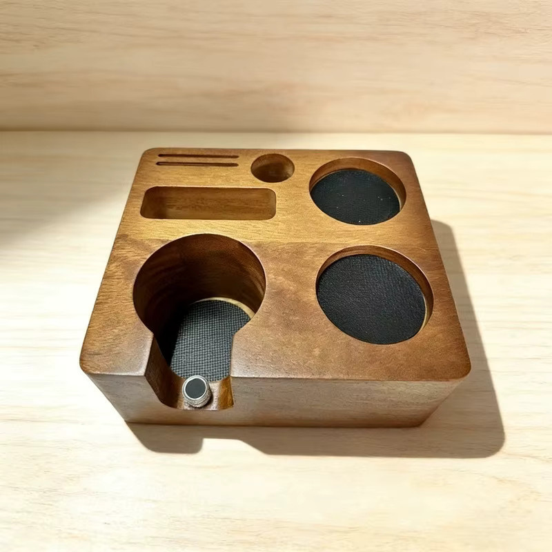 JUSTINLAU Kaffeepulver-Pressbasis mit Griffhalterung aus Massivholz, verstellbarer Multifunktions-Pulverpressrahmen, Braun - Bild 4
