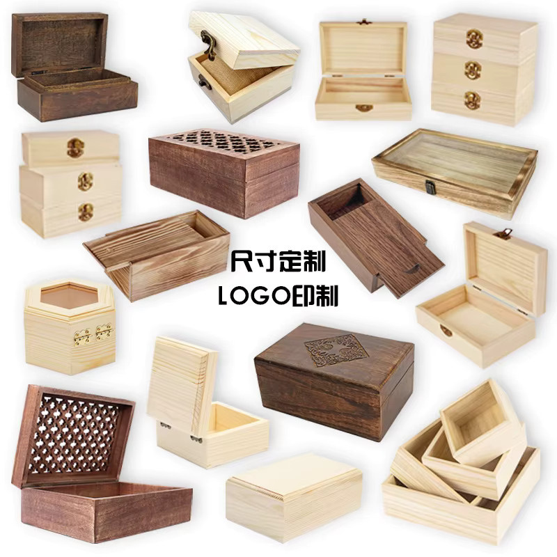 5er Set Holz-Geschenkboxen mit Schiebedeckel in Braun zur Aufbewahrung für Handwerk und Fotostudio - Bild 5