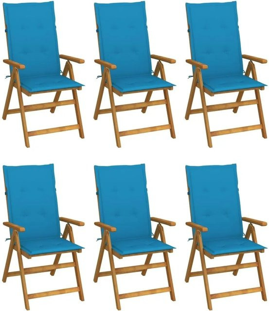 6er Set vidaXL Klappbare Gartenstühle aus Akazienholz mit blauen Auflagen im Vintage-Look - Bild 1