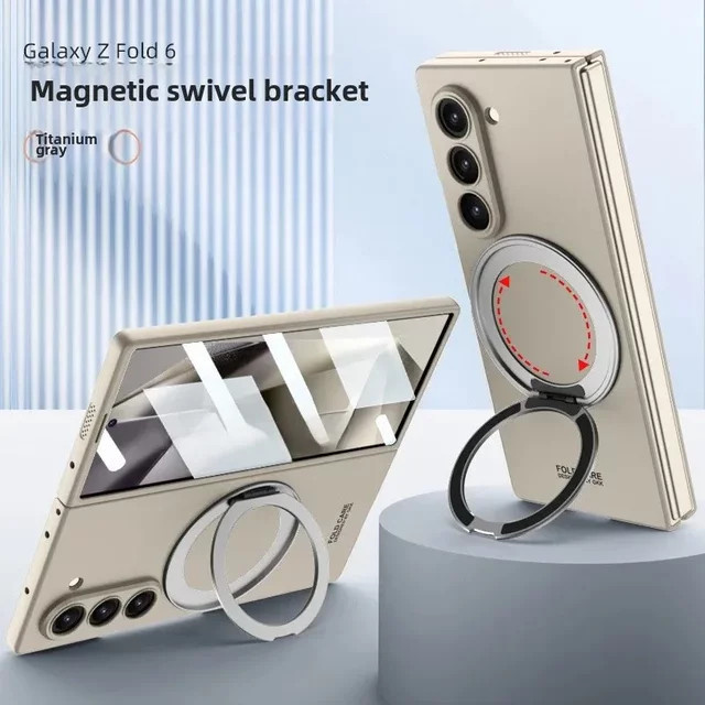 Schutzhülle für Samsung Galaxy Z Fold 7 6 5 4 mit magnetischer Ringhalterung in Grau - Bild 1