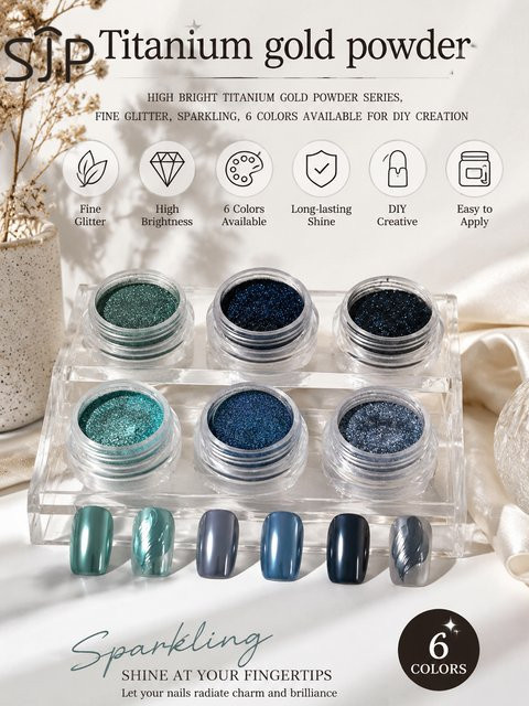 SJP Blue Ocean Star Nagelspiegelpulver-Set, Metallic, 6-teilig - Bild 1