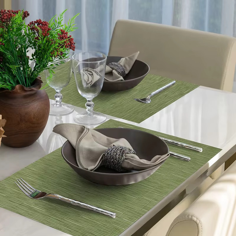 Inyahome Tischsets aus gewebtem PVC in Grün, quadratisch, rutschfest und waschbar, B/B: 30 x 45 cm - Bild 5