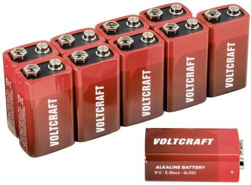 Voltcraft 9V Block-Batterie Alkali-Mangan 550 mAh, 10 Stück, Rot - Bild 1