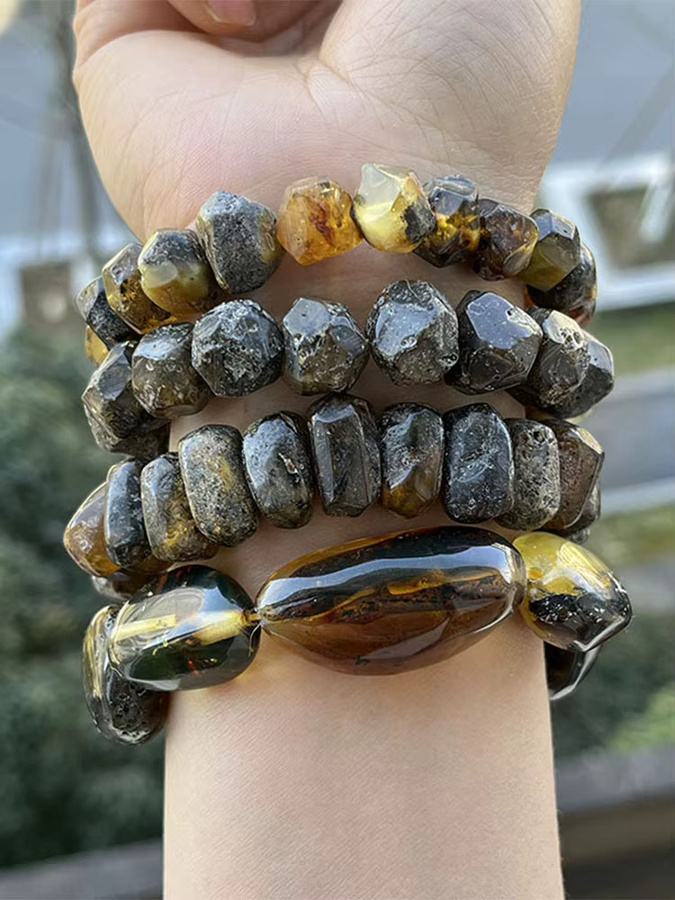 Yoowei Armband, Bernstein, schwarze Perlen, Unisex - Bild 3