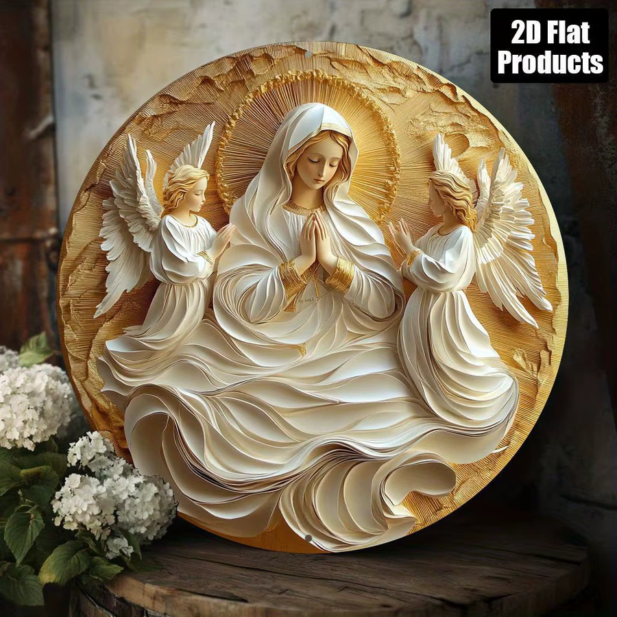 Rundes Aluminiumschild Potdemiel mit Jungfrau Maria Motiv im Retro-Stil, Durchmesser: 20 cm - Bild 5