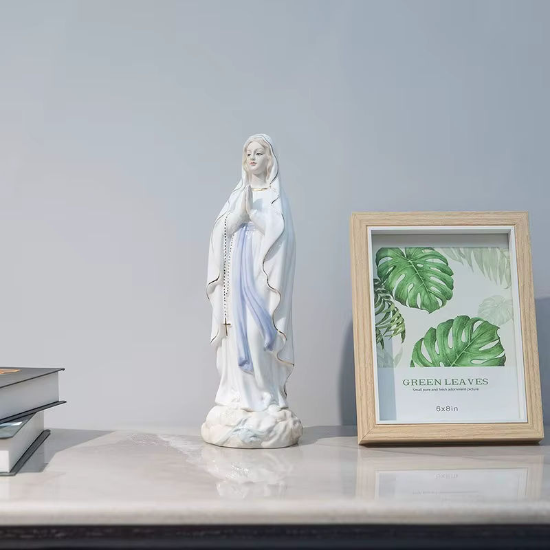 Katholische Statue Unsere Liebe Frau von Lourdes aus weißer Keramik, Höhe: 30 cm - Bild 4