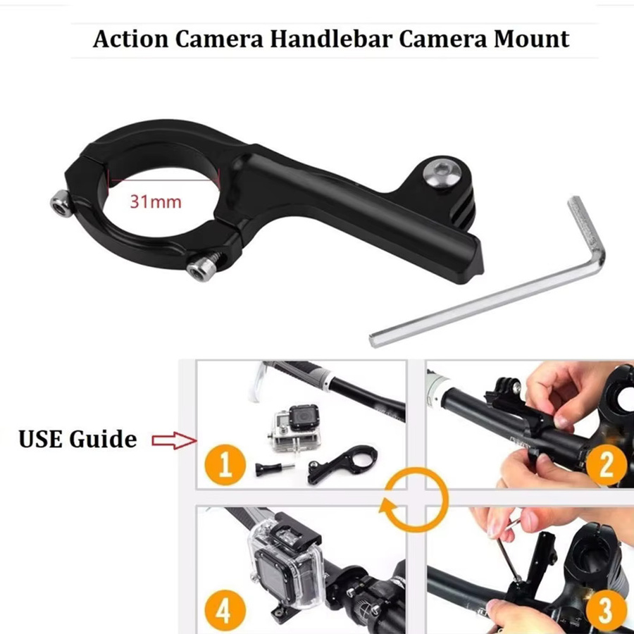 EXSKOF Fahrrad-Lenkerhalterung aus Aluminium-Legierung für GoPro Hero 13 12 11 10 9 8 und Action-Kameras, Farbe: Schwarz - Bild 3