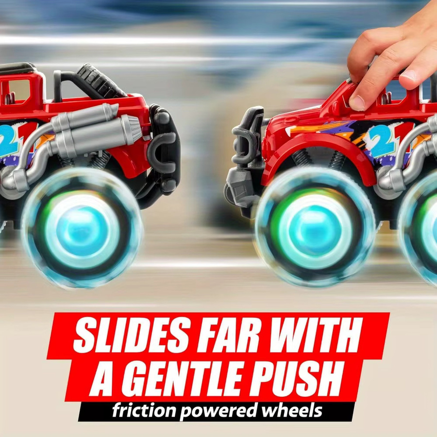 JOYFY Monster-Truck-Spielzeug, 3-teiliges Set, mit blinkenden LED-Rädern, reibungsangetrieben - Bild 3