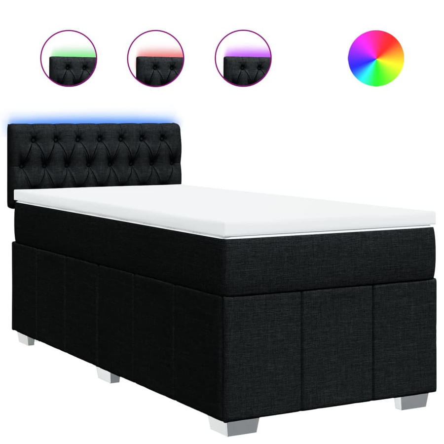 vidaXL Boxspringbett mit Matratze in Schwarz aus Stoff mit USB-Ladeport und Unterbettbeleuchtung, B/T/H: 80 x 200 x 100,5 cm - Bild 4