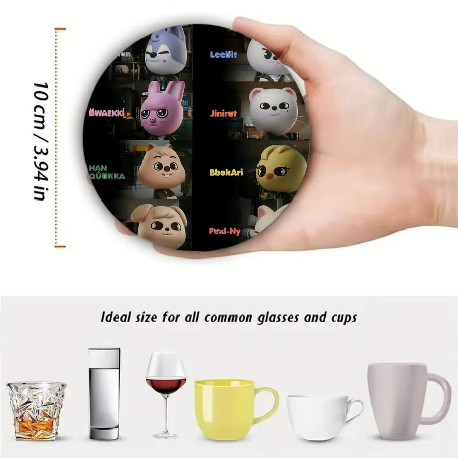 Runder Holz-Untersetzer mit Skzoo Cartoon-Design, Durchmesser: 10 cm, Mehrfarbig - Bild 5