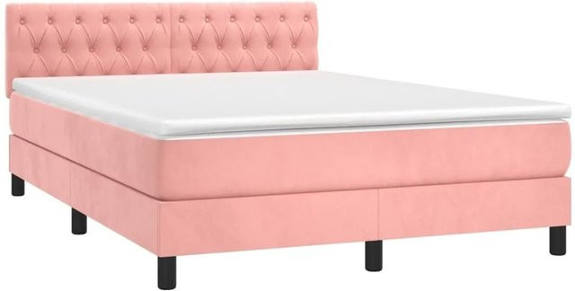 vidaXL Boxspringbett mit Matratze in Rosa, Samt, mit LED-Unterbettbeleuchtung und USB-Ladeport, Hybrid-Konstruktion mit Taschenfederkern, B/T/H: 140 x 200 x 78 cm - Bild 1