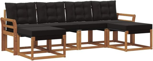 vidaXL Outdoor-Sofagarnitur 6-teilig aus Akazienholz und Textilene in Natur und Schwarz mit Kissen - Bild 1