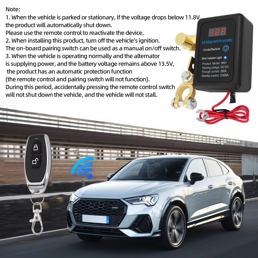 RYSJM Automatischer Batterie-Trennschalter mit Fernbedienung DC 12V 260A für Auto SUV und Lkw in Schwarz - Bild 6