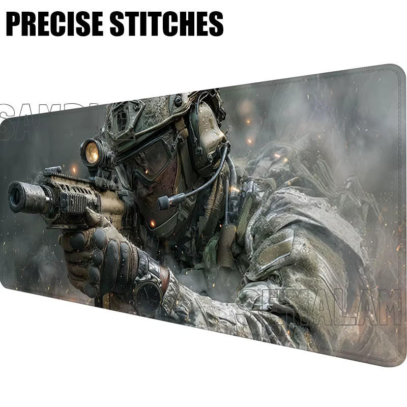 Semalam Mauspad mit Schlachtfeld-Motiv in Multicolour, rutschfeste Gaming-Schreibtischunterlage mit genähtem Rand für Computer, Tastatur und Laptop - Bild 3