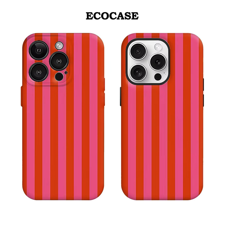 Handyhülle mit rosa roten Streifen für Apple iPhone 11 bis iPhone 17 Pro Max Plus mit doppelschichtiger Rückseite - Bild 2