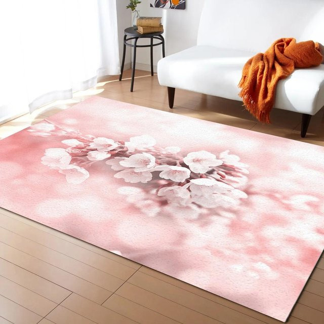 Karpetti Japanischer Sakura Kirschblüten Teppich in Pink, Modernes Florales Design, Rutschfest, B/T: 90 x 60 cm - Bild 1