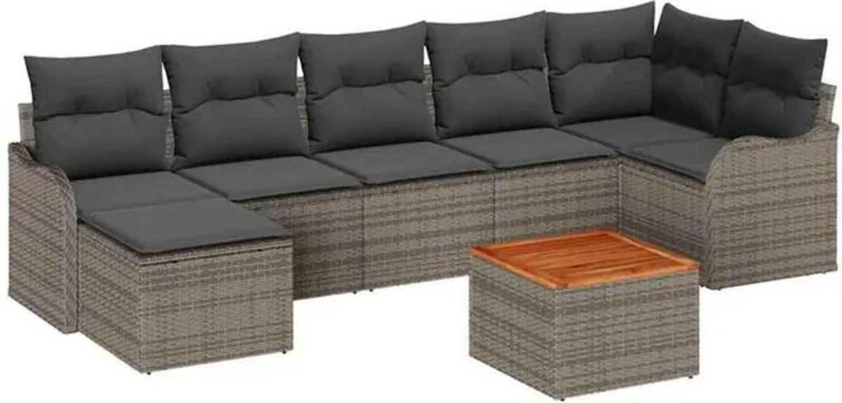 Vidaxl Garten-Sofa-Set aus 8 Teilen in Grau, modernes Polyrattan-Loungemöbel-Set mit Akazienholz und Stahl - Bild 1