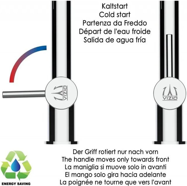 VIZIO Küchenarmatur für Vorfenster mit linkem Hebel, verchromt in Grau/Silber, 360 Grad schwenkbarer Auslauf und abnehmbare 2-Strahl-Brause - Bild 1