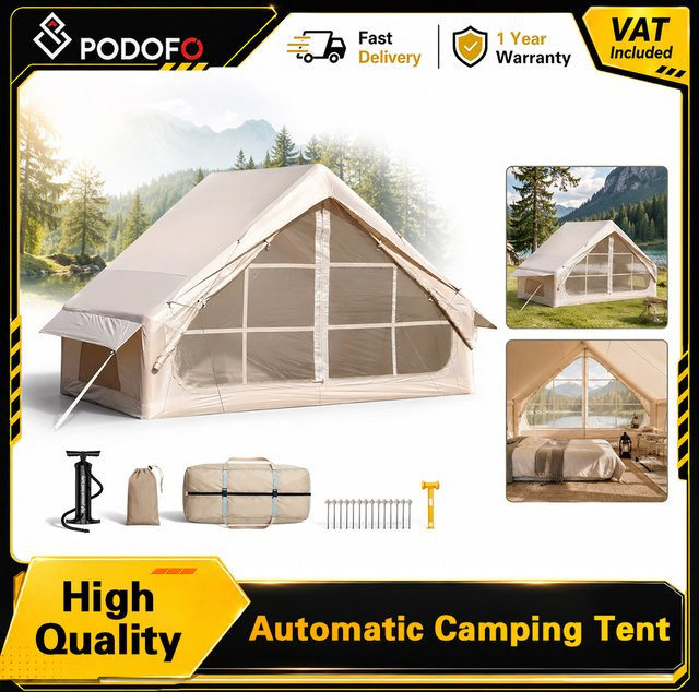 Podofo Aufblasbares Campingzelt mit Einzeltür in Beige, 6,3 m² wasserdichtes Luftzelt aus 210D Oxford-Gewebe - Bild 1