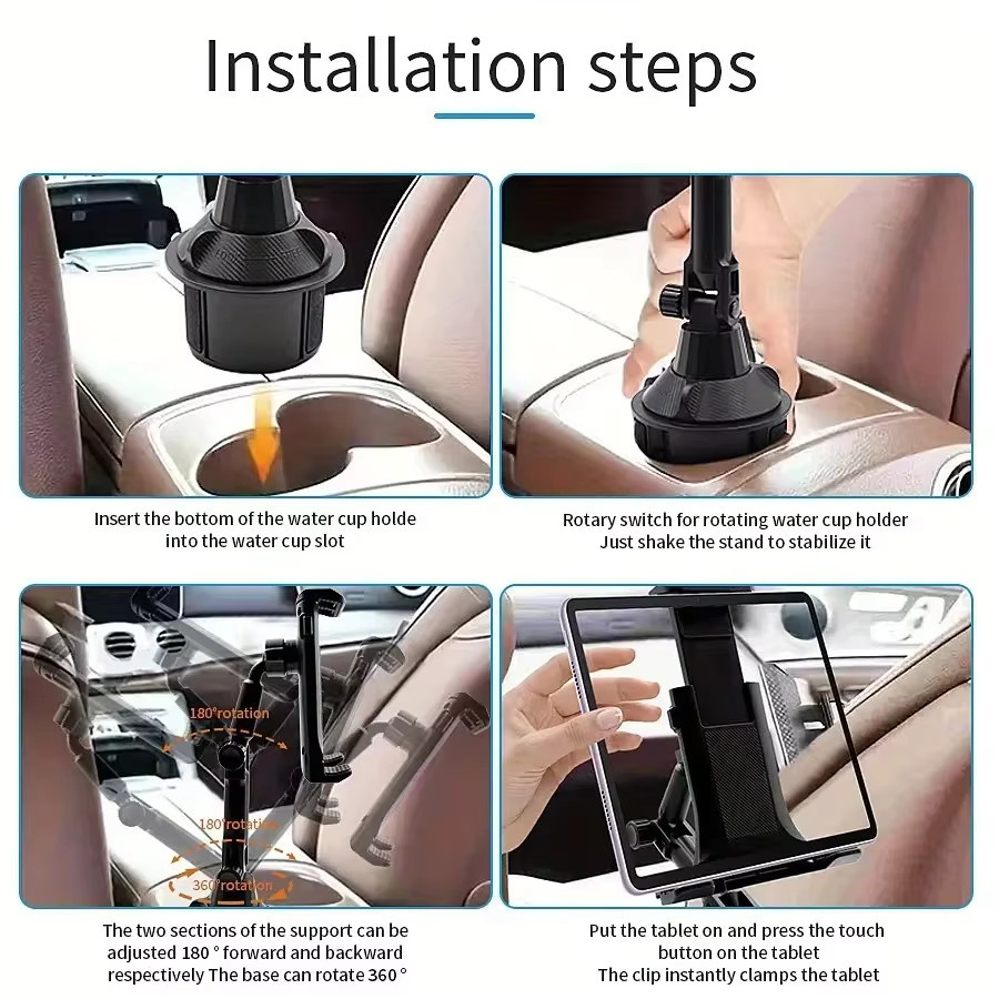 DUTRIEUX iPad-Halterung für das Auto mit 360 Grad drehbarem und verstellbarem Langarm für Handys und Tablets von 4 bis 13 Zoll, Schwarz - Bild 6