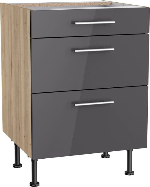 Optifit Küchen-Unterschrank Jonte984 mit 3 Auszügen in Anthrazit-Wildeiche, Breite: 60 cm - Bild 1
