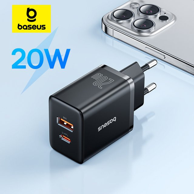 Baseus 20W USB-Ladegerät mit USB-C PD und USB-A Anschluss, Weiß - Bild 1