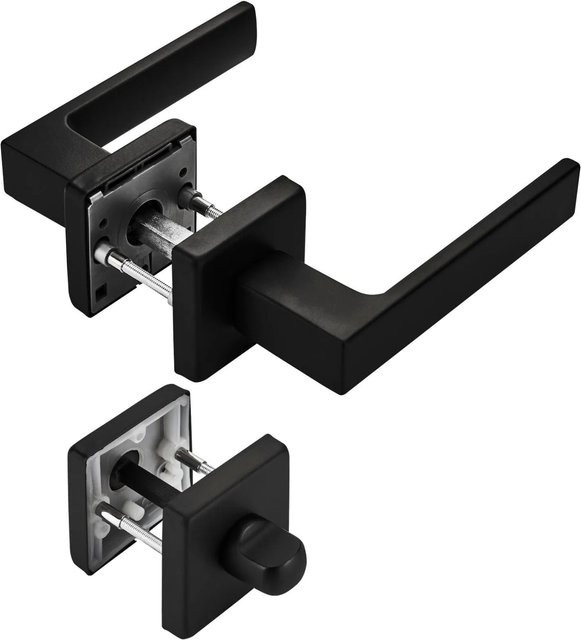 SO-TECH Türdrückergarnitur CUBE WC Set in Schwarz Matt aus Aluminium mit Rosette und Befestigungsmaterial - Bild 1