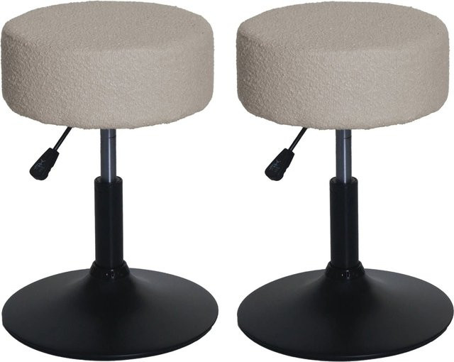 PROREGAL 2er-Set Sitzhocker höhenverstellbar und drehbar, Stoff Boucle, Beige, Durchmesser: 37 cm, Sitzhöhe: 45-57 cm - Bild 1