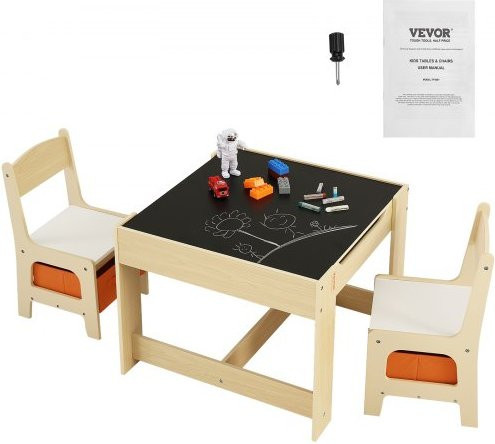 VEVOR Kindersitzgruppe aus MDF mit Tisch und 2 Stühlen, beige, inklusive Aufbewahrungsbox und beidseitiger Tischplatte - Bild 1