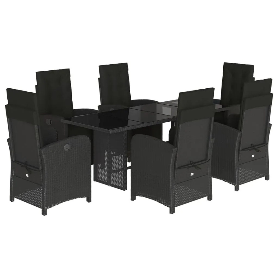 vidaXL 7-teilige Garten-Essgruppe aus Poly-Rattan mit Kissen und Hartglas in Schwarz - Bild 2