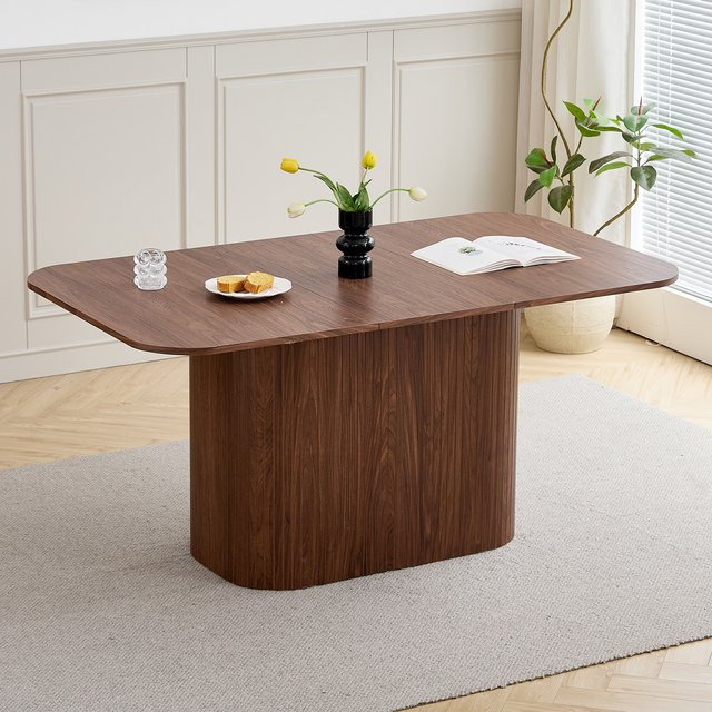 GrandCA HOME Nordischer Esstisch aus Massivholz in Braun, Rechteckiger Esstisch mit gewelltem Sockel für die Küche oder das Esszimmer, B: 160 cm, T: 90 cm - Bild 1